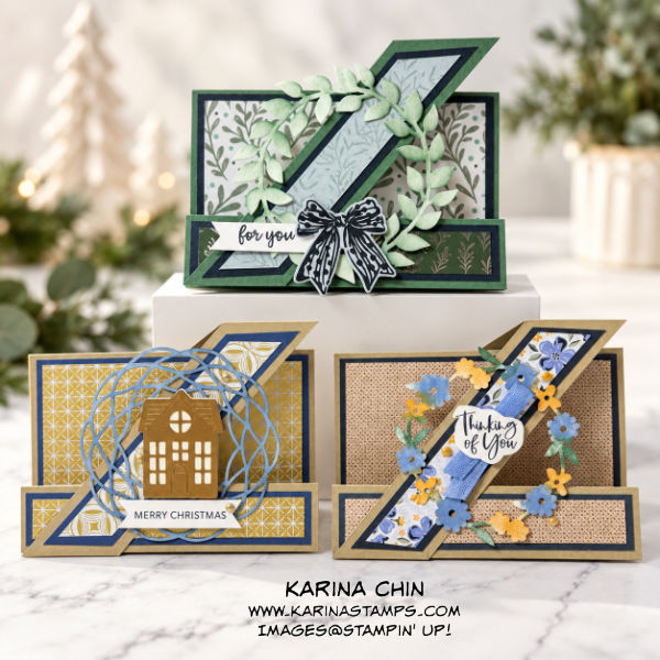 Offset Diagonal Step Card – One Fun Fold, 3 Beautiful Cards!